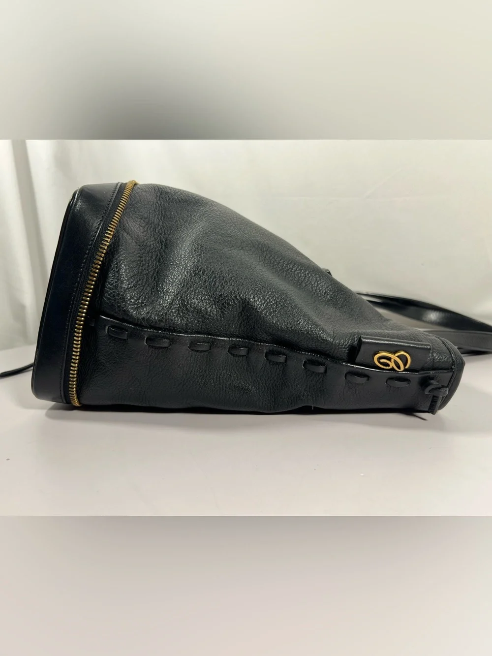 3069: Chloé Black Leather Zip Packable Tote Shoulder Bag